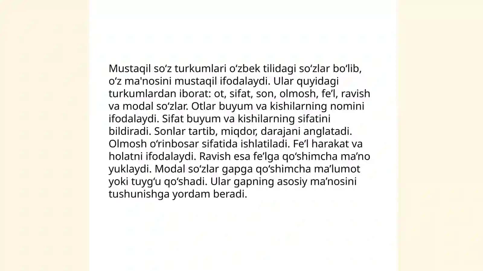 Shevalarda mustaqil soʻz turkumlariga xos xususiyatlar 4