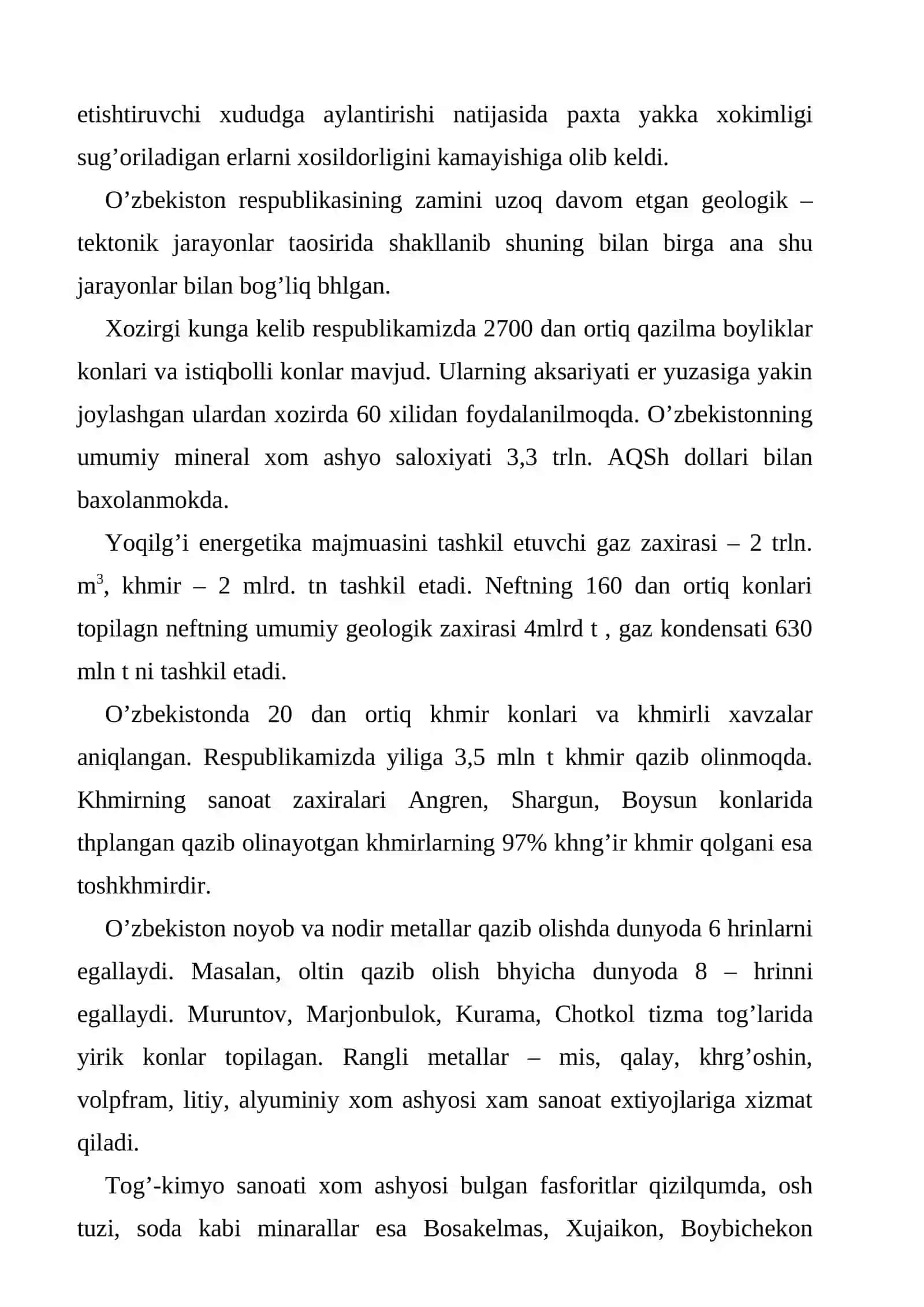 Yerning mineral xom ashyosi va energiya zahiralari 4