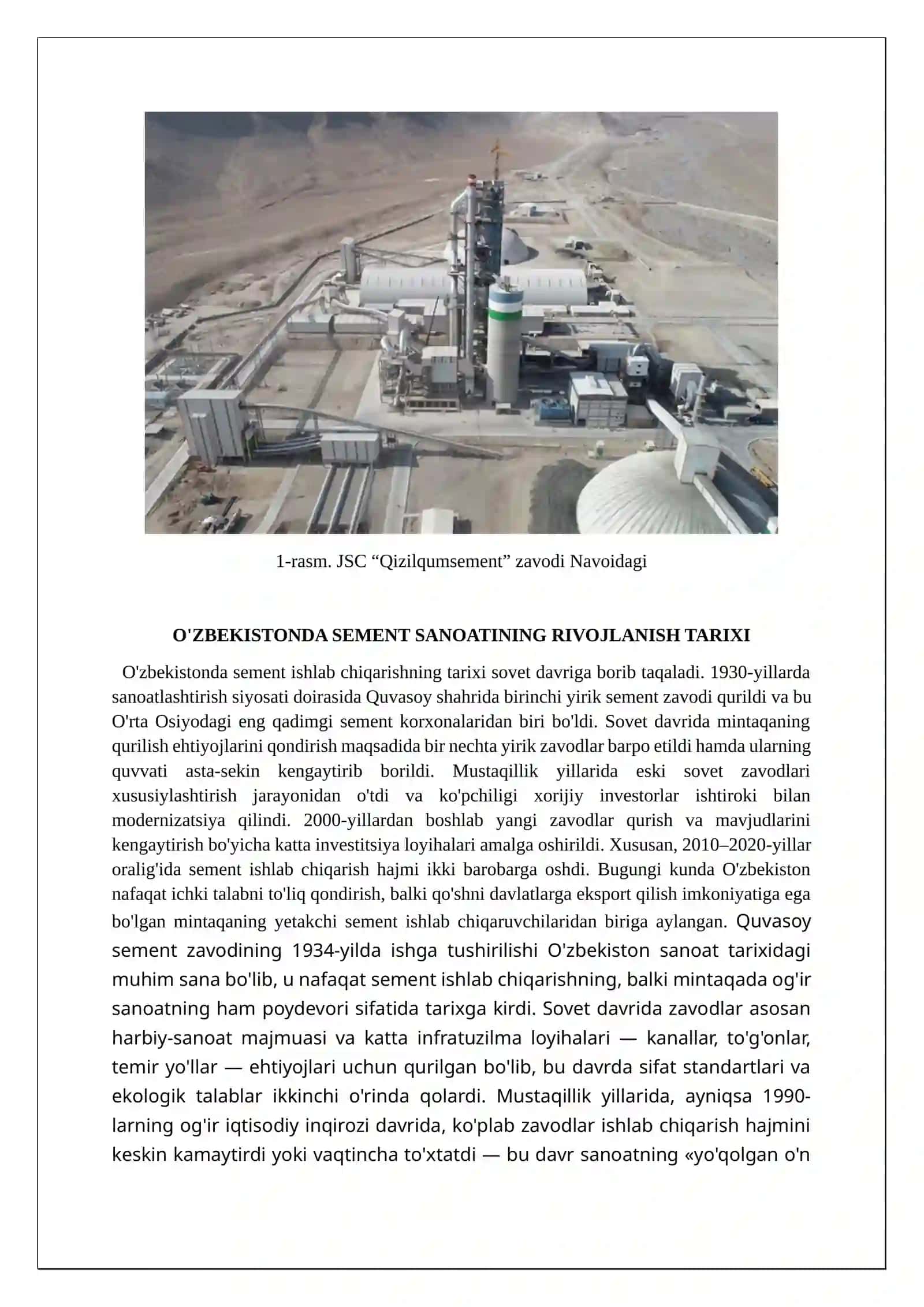 O'zbekistonda sement ishlab chiqarish zavodlari va ularning quvvati 4