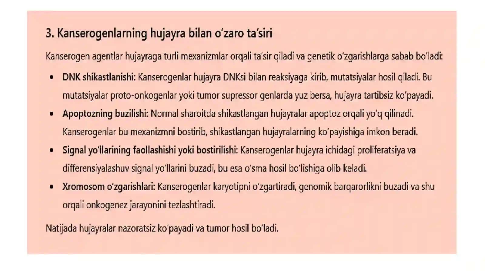 Kanserogen agentlar va ularni hujayra bilan o'zaro ta'siri 4