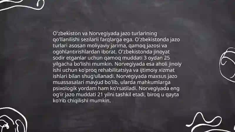 O'zbekiston va Norvegiya jazo tizimi qiyosiy tahlil 4