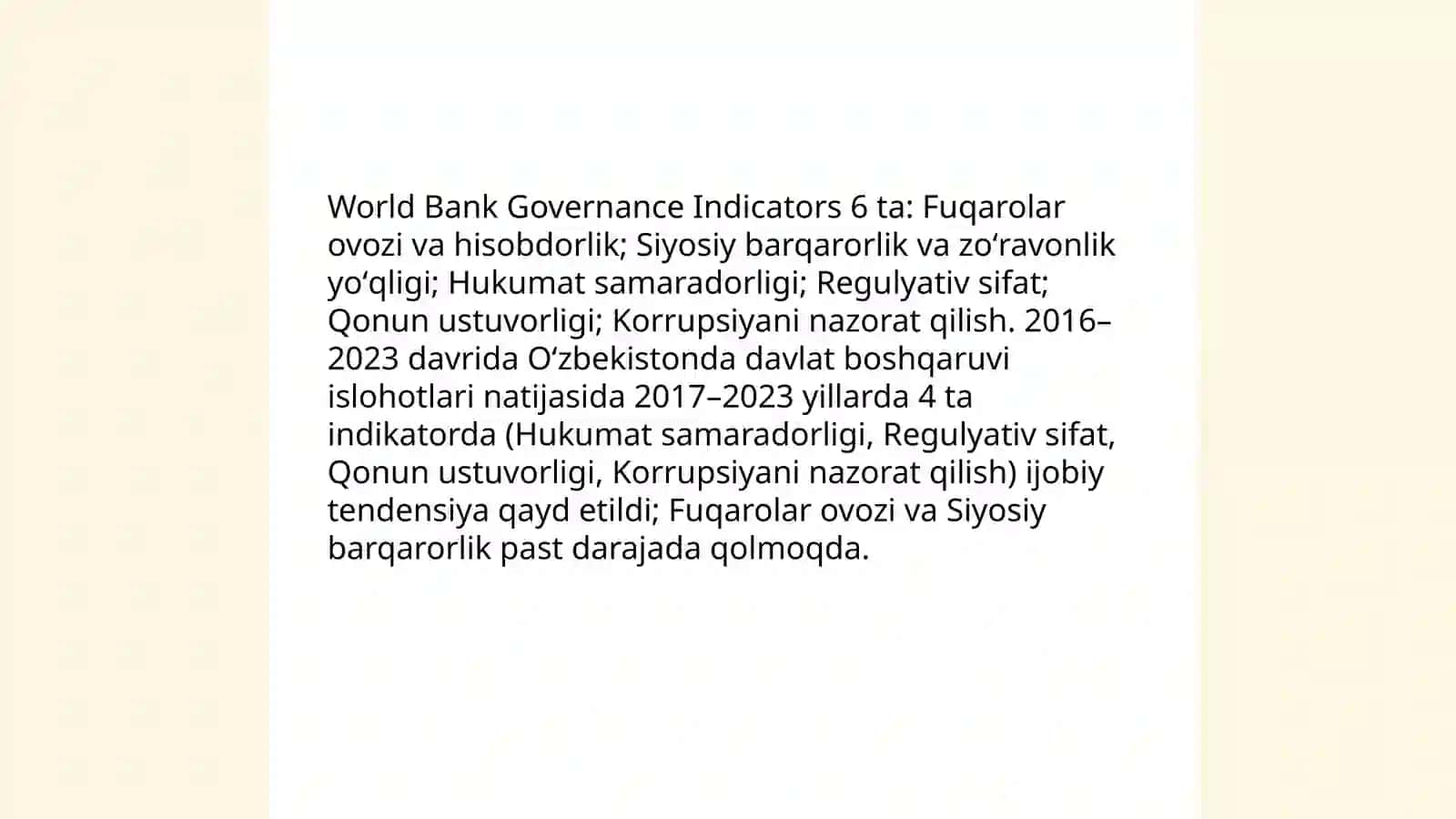 Yangi Oʻzbekiston ijtimoiy siyosiy iqtisodiyotida roʻy berayotgan oʻzgarishlarning xalqaro reyting indekslarda aks etishi 4