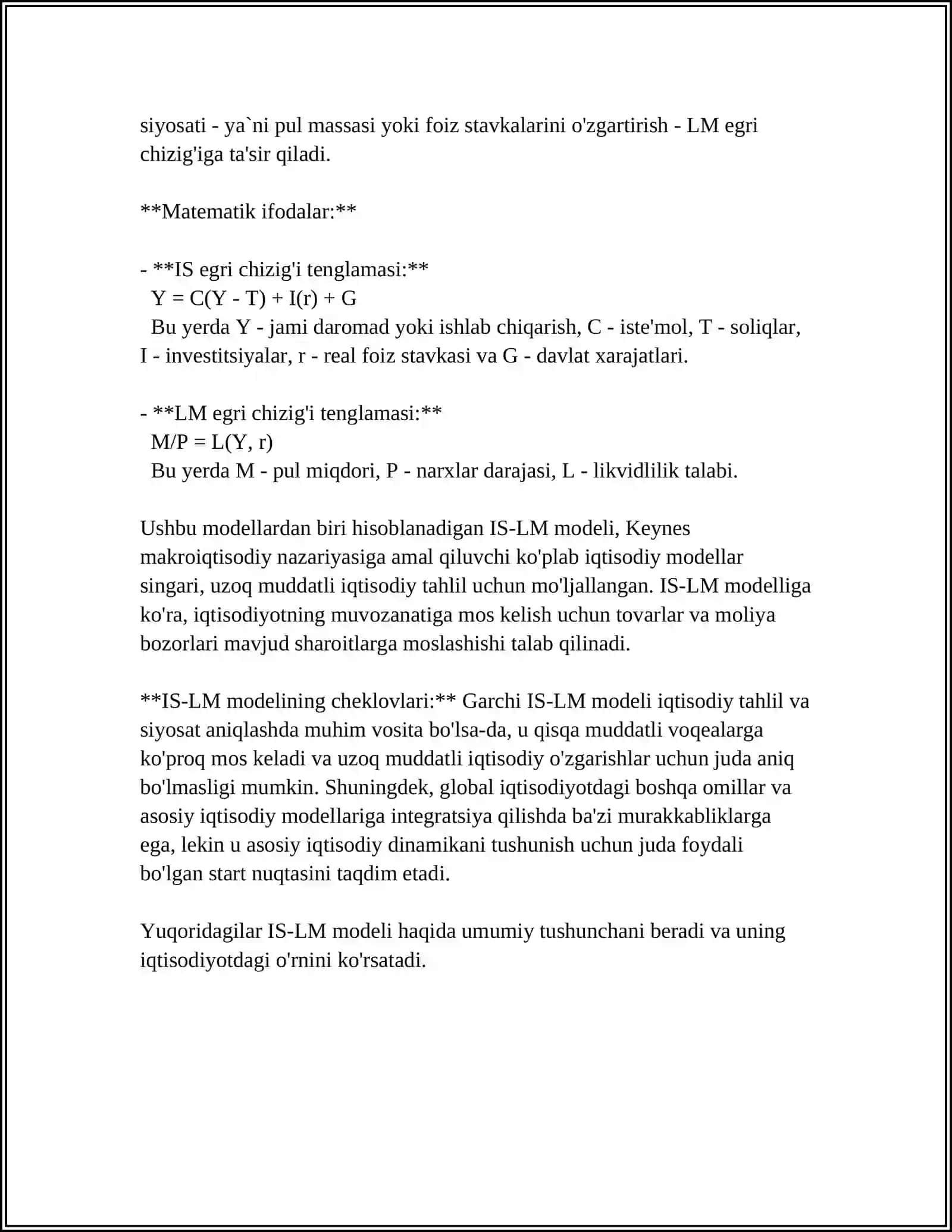 IS-LM modelida Davlat Byudjet-Soliq Siyosati 4