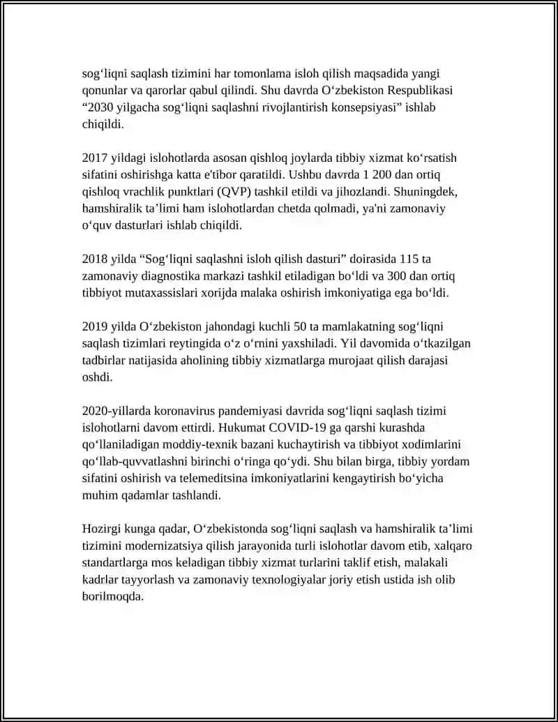 Oʻzbekistonda Sogʻliqni Saqlash va Hamshiralik Talimidagi Islohotlarning Tarixiy Rivoji 4
