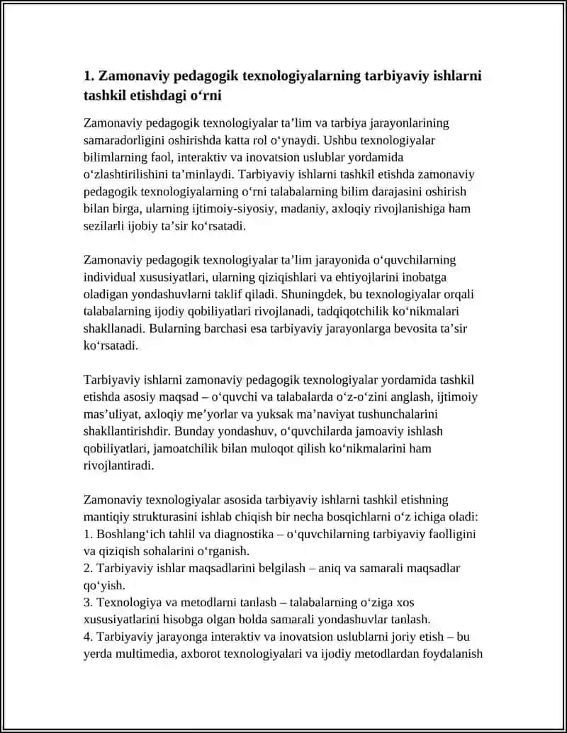 ZAMONAVIY PEDAGOGIK TEXNOLOGIYALAR ASOSIDA TARBIYAVIY ISHLARNI ÖTKAZISH 4