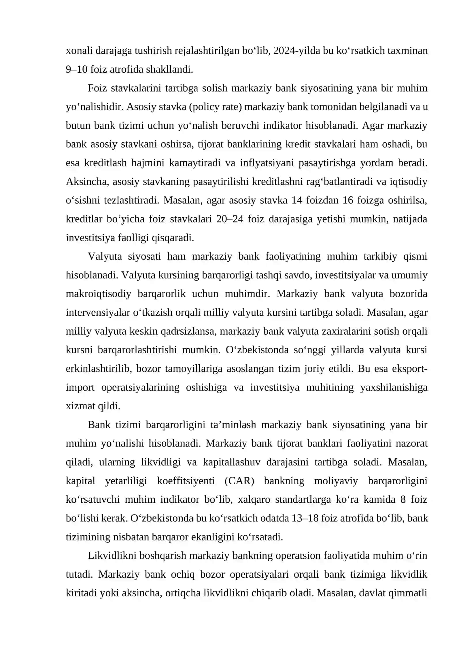 Markaziy bank siyosati va valyuta kursi barqarorligi (O‘zbekiston misolida) 4