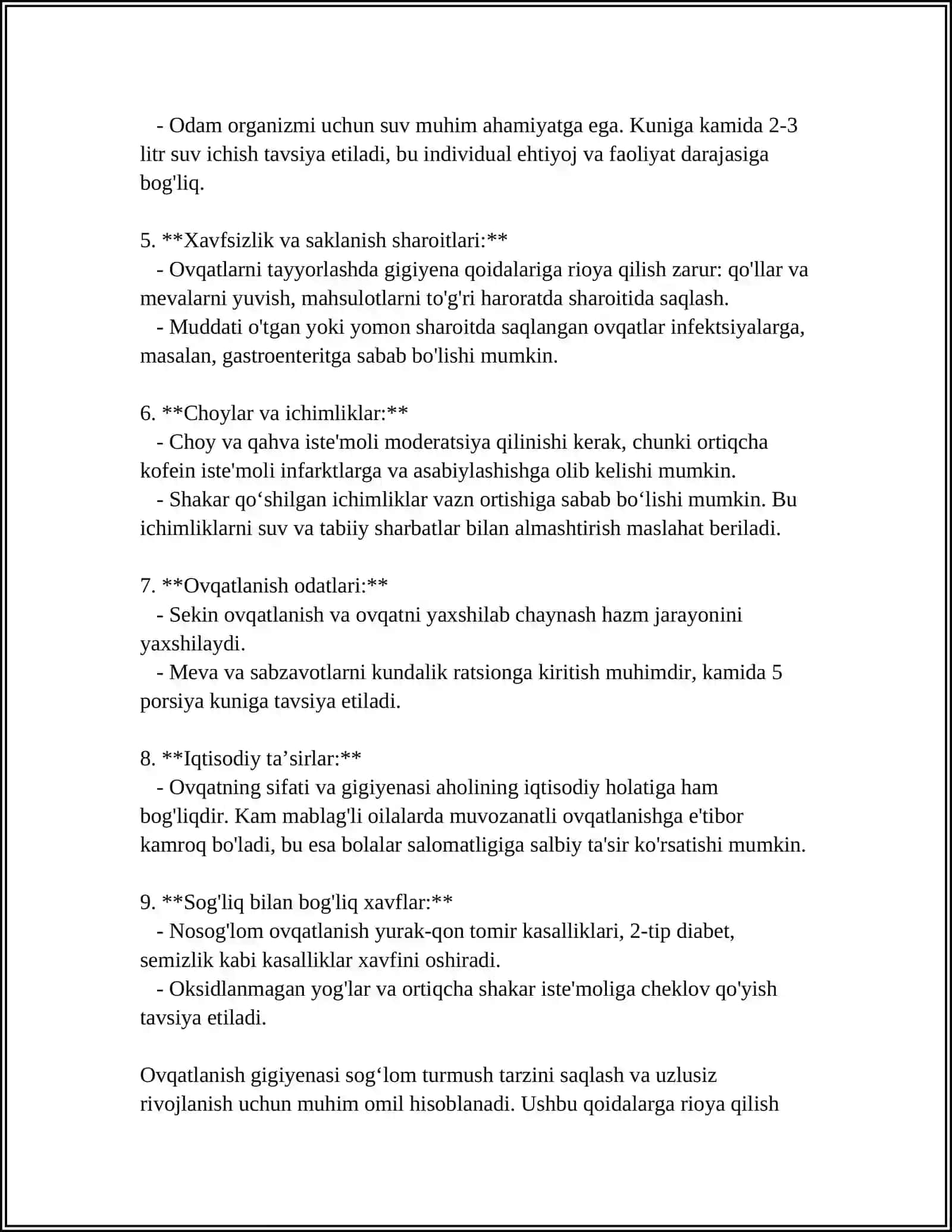 OVQATLANISHGA BOʻLGAN ASOSIY TALABLAR 4