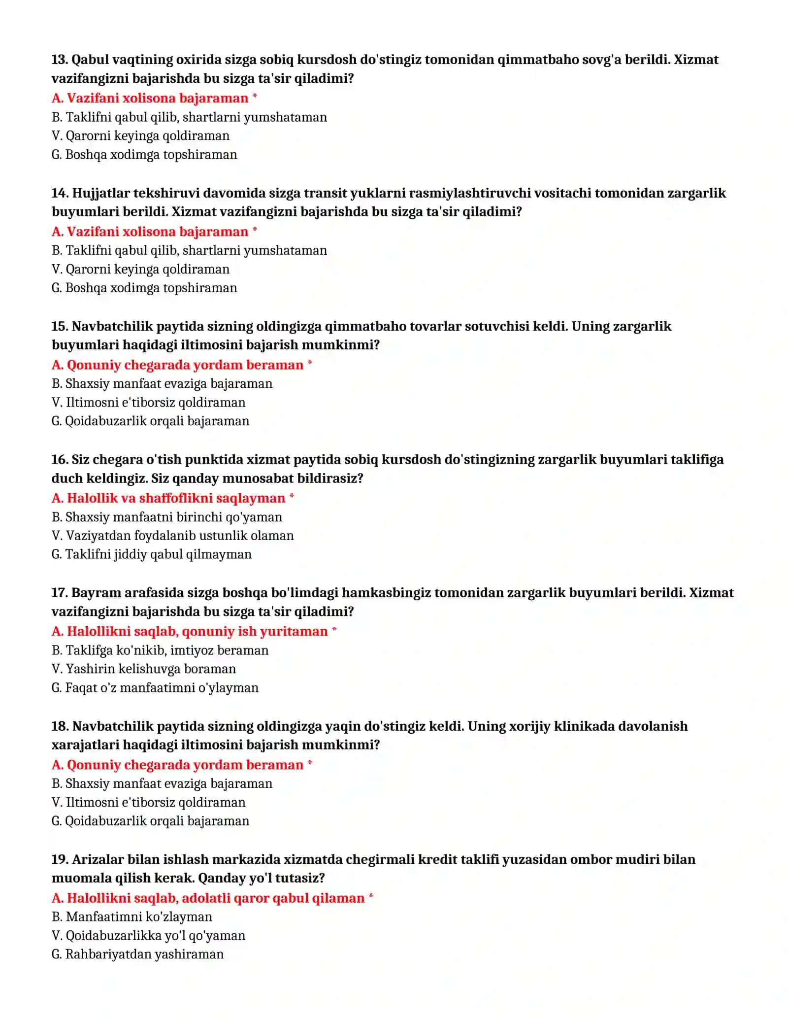 BOJXONA AKADEMIYASI - SUHBAT TESTLARI (№ 58) 4