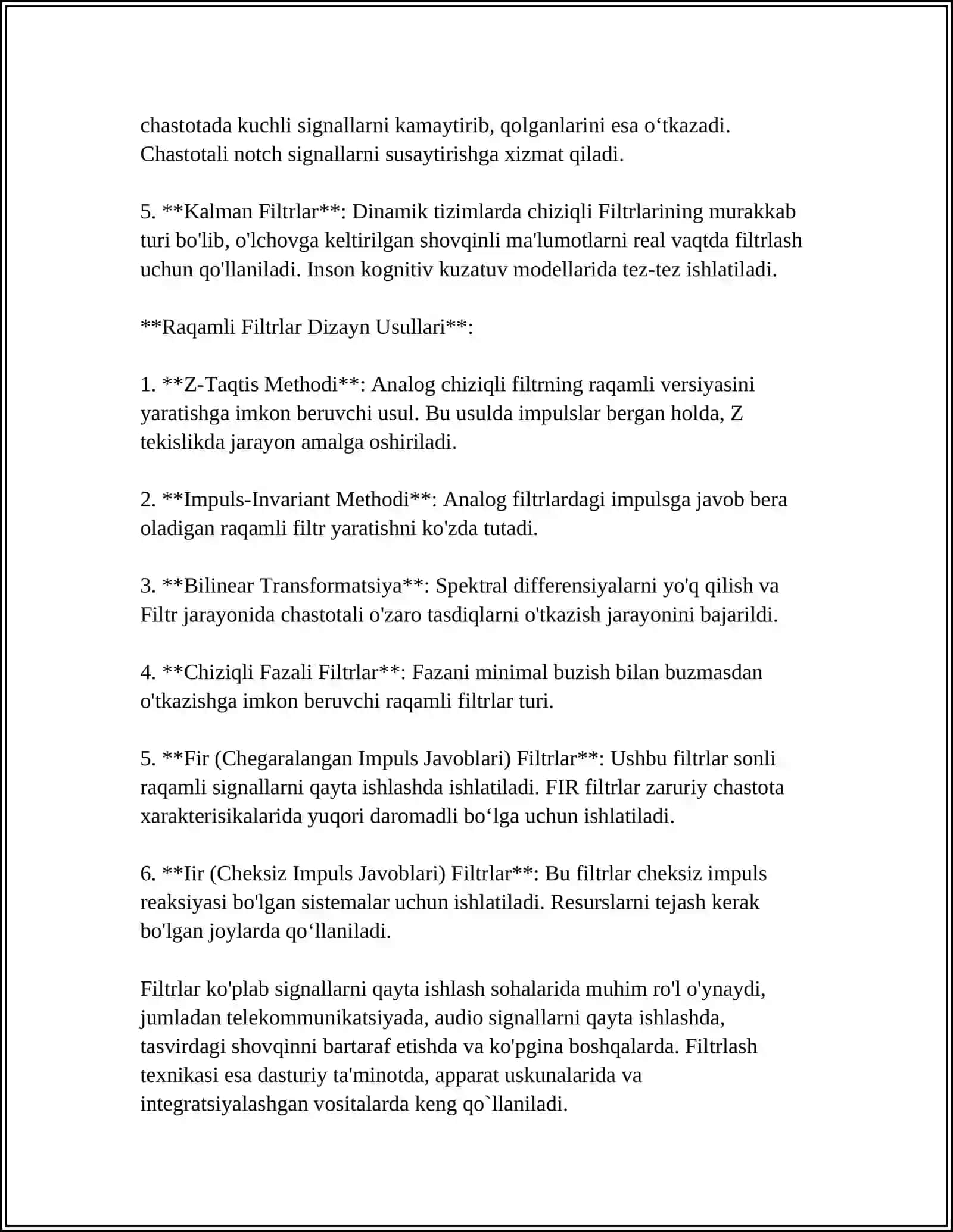 Chiziqli signallarni filtratsiya qilish usullari 4