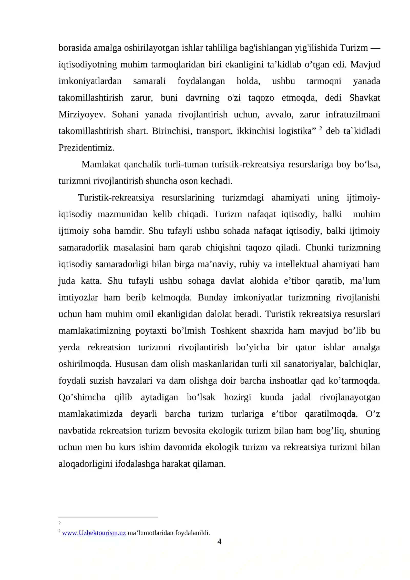 “Mintaqaviy Turizm” fanidan yozgan 4
