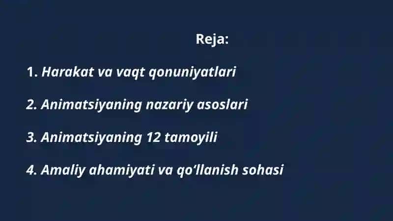 Harakat va vaqt qonuniyatlar animatsiya tamoyillari 4
