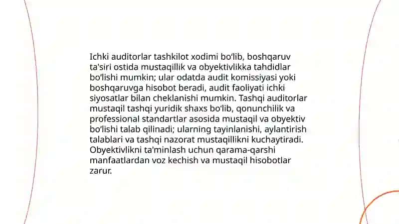 Ichki audit va tashqi audit o‘rtasidagi farqlar 4