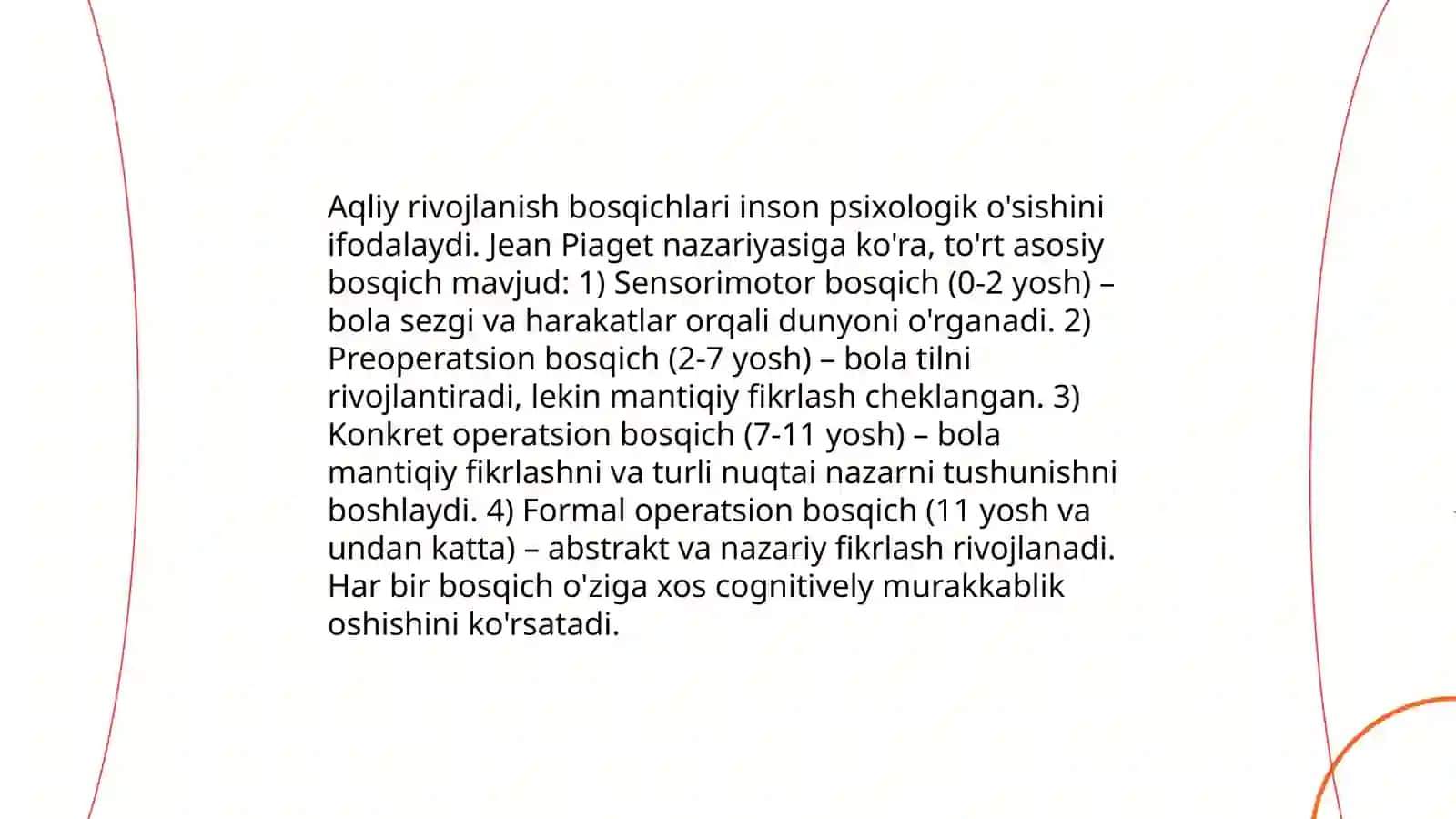 Aqliy rivojlanish o'rganish asosi hususiyatlari 4