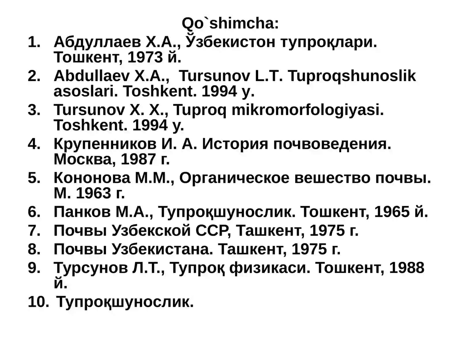 ТУПРОҚ ГЕНЕЗИСИ, КЛАССИФИКАЦИЯСИ, ТУПРОҚ ГЕОГРАФИЯСИ, ТУПРОҚЛАРНИ ТАРҚАЛИШ ҚОНУНИЯТЛАРИ 4