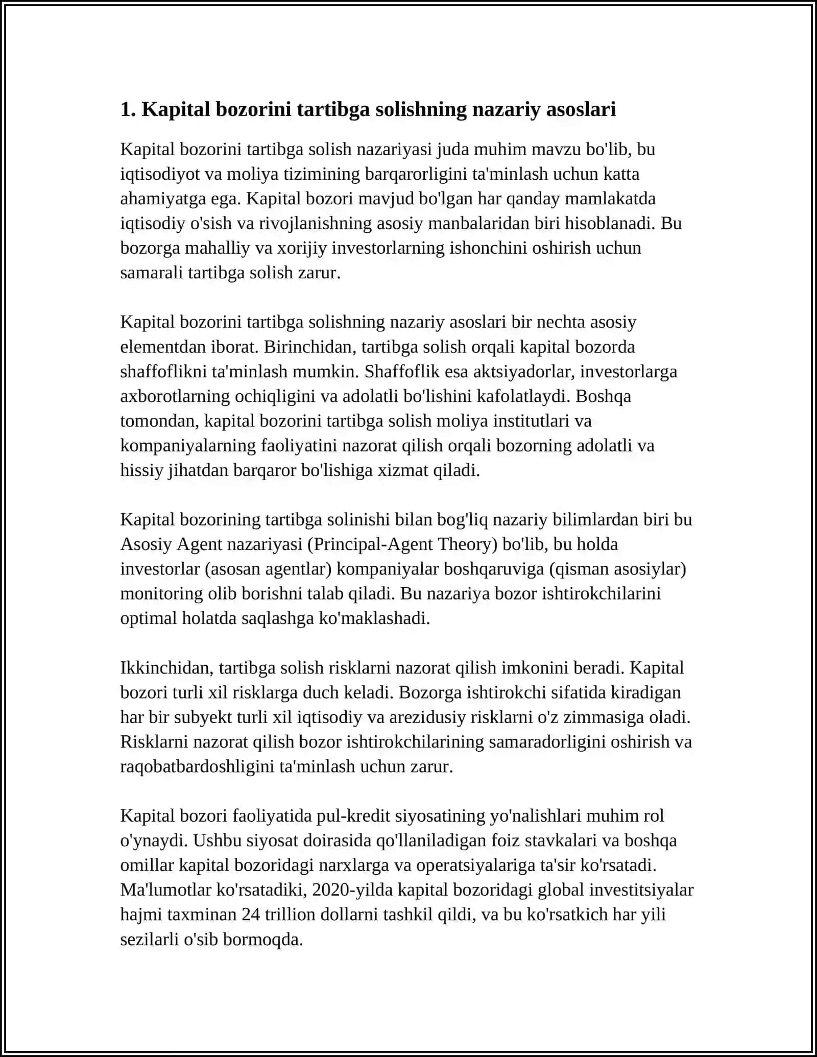 Kapital bozorini tartibga solishning nazariy asoslari 4