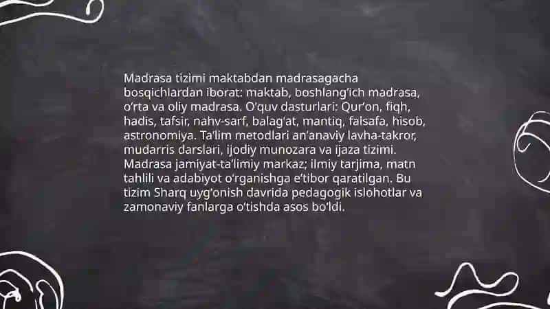 Sharq uygʻonish davrida ilm fan. Pedagogik fikrlar 4