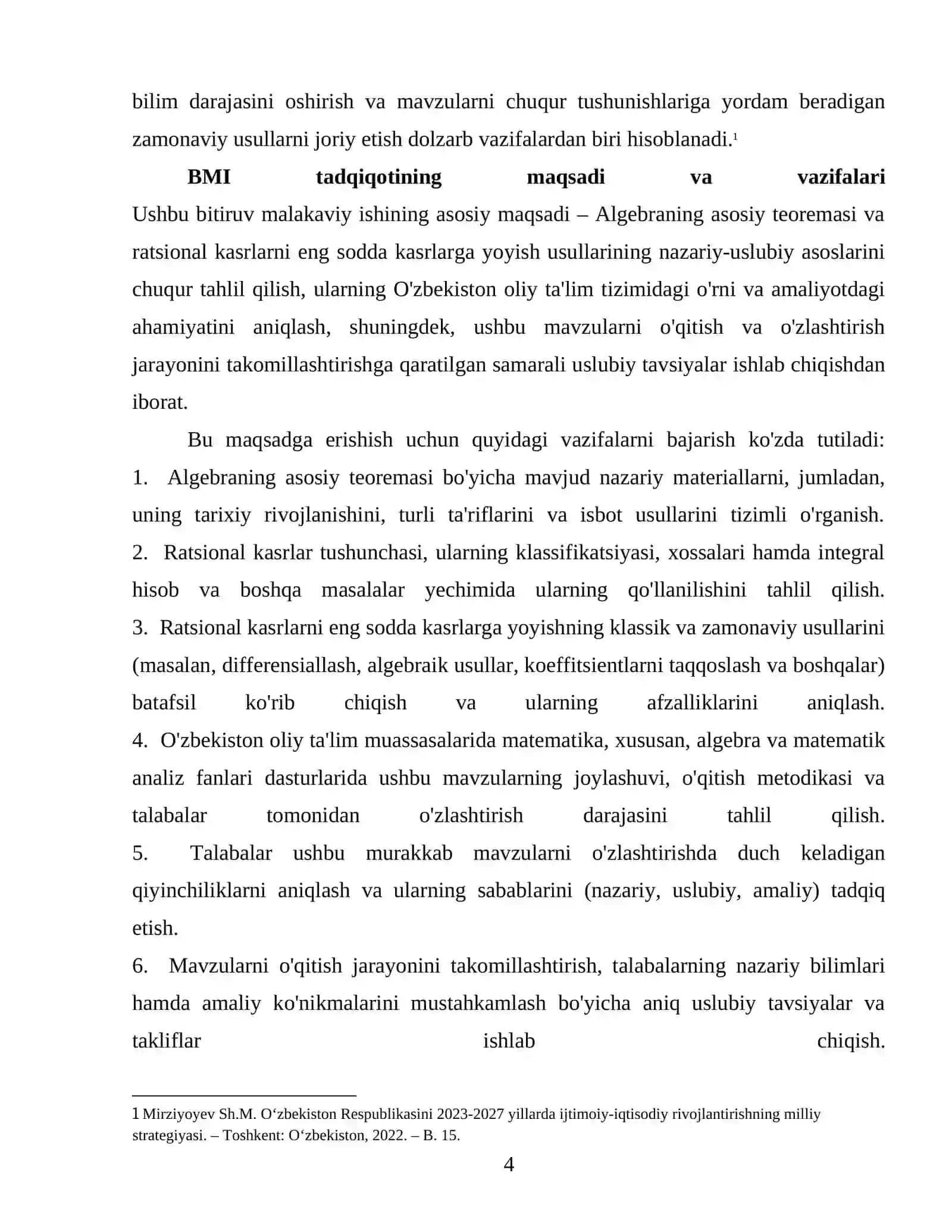 Algebraning asosiy teoremasi. Ratsional kasrlar va ularni eng sodda kasrlarga yoyish. 4