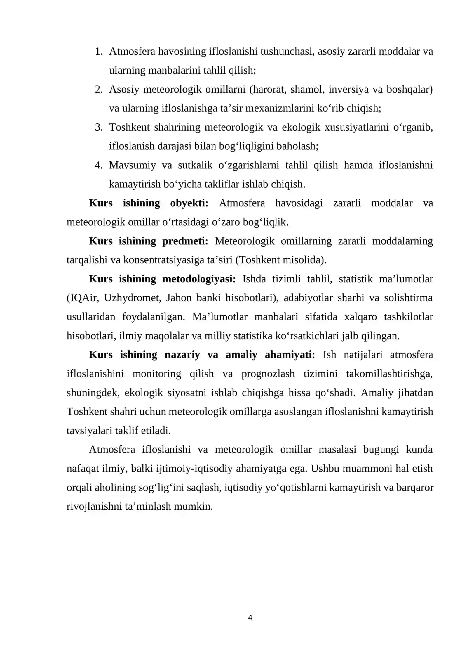 Meteorologik omillarning atmosfera havosidagi zararli moddalari 4