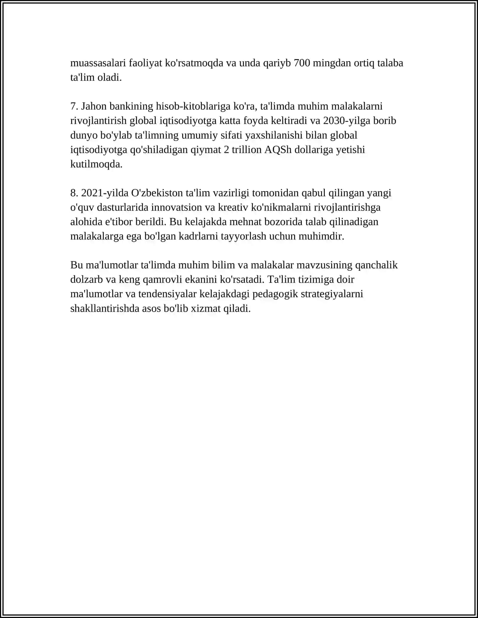 BILIM VA MALAKALARNI UMUMLASHTIRISH DARSLARI 4