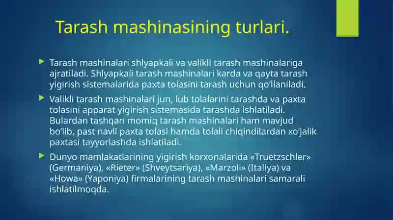 TRUETZSCHLER, RIETER, MARSOLI Tarash Mashinalari 4
