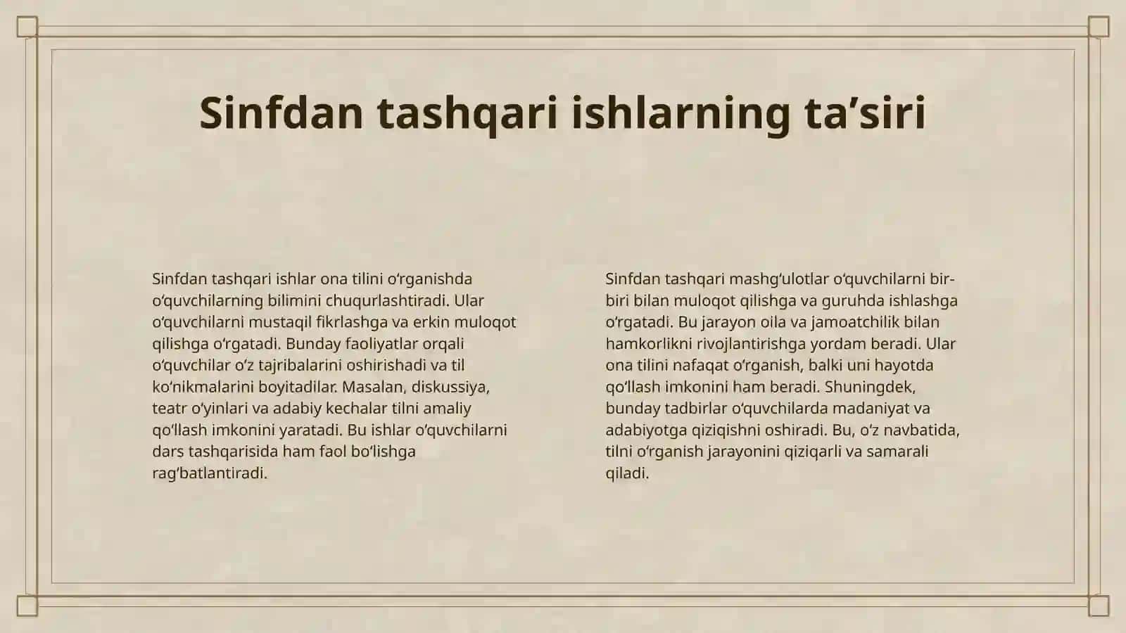 ONA TILINI OQITISHDA SINFDAN VA MAKTABDAN TASHQARI ISHLARNI TASHKIL QILISH 4