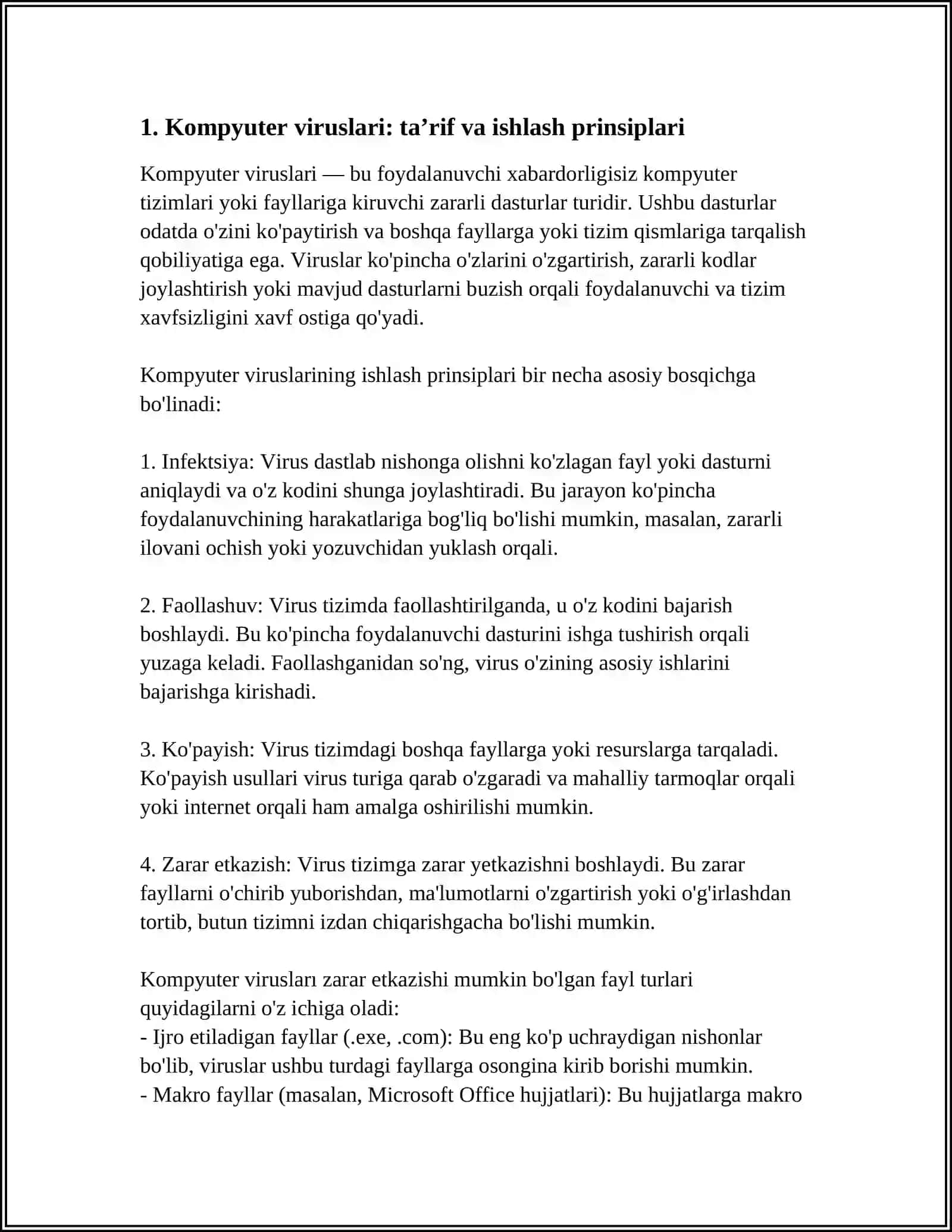 KOMPYUTER VIRUSLARI: ZARARLANGAN FAYL TURLARI, VIRUSDAN HIMOYALASH, VIRUSDAN HIMOYALOVCHI MASHHUR DASTURLAR 4