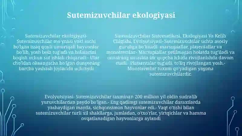 Sutemizuvchilar Sistematikasi, Ekalogiyasi Va Kelib Chiqishi,Evolyutsiyasi 4