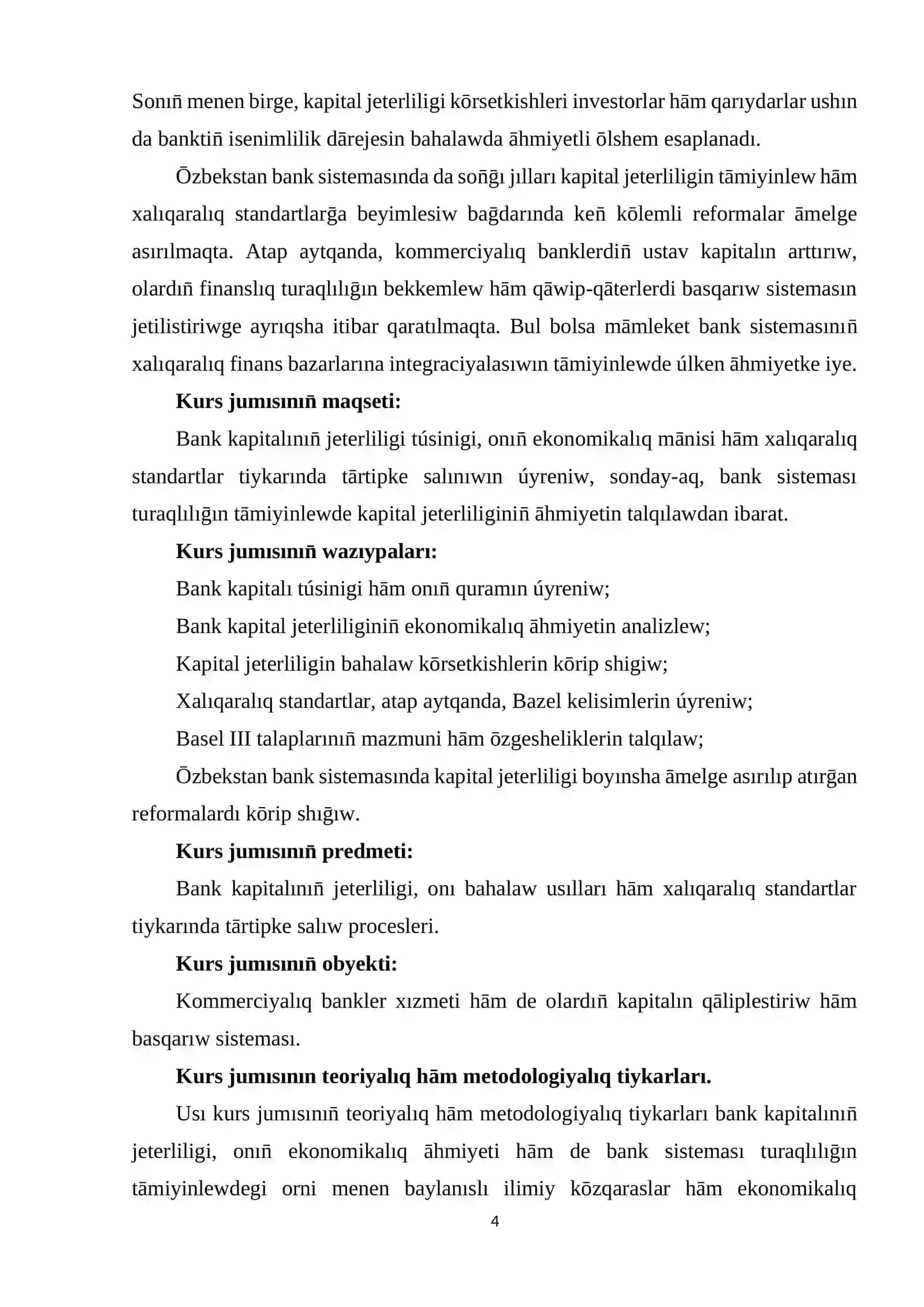 Bank kapitalınıń jeterliligi de xalıq aralıq standartlar 4