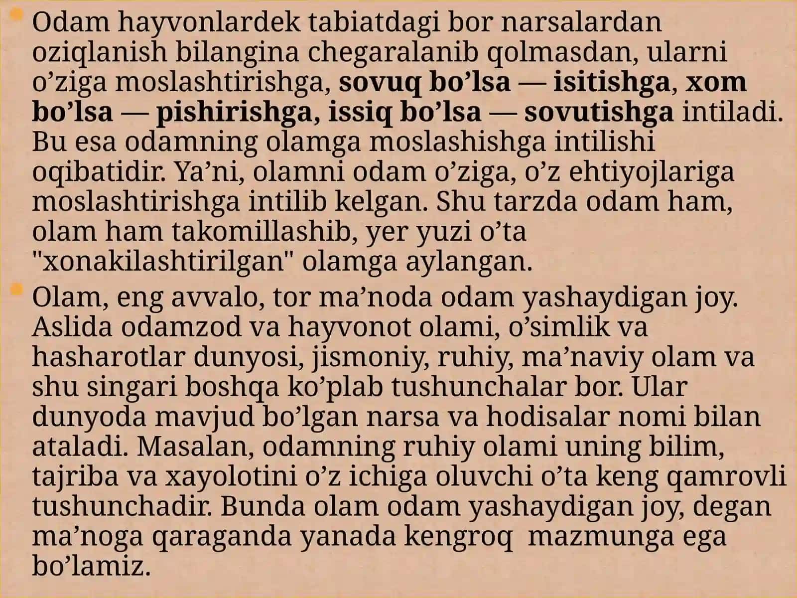 Olam tushunchasi. Substansiya. Olam va odam munosabati falsafaning asosiy masalasi 4