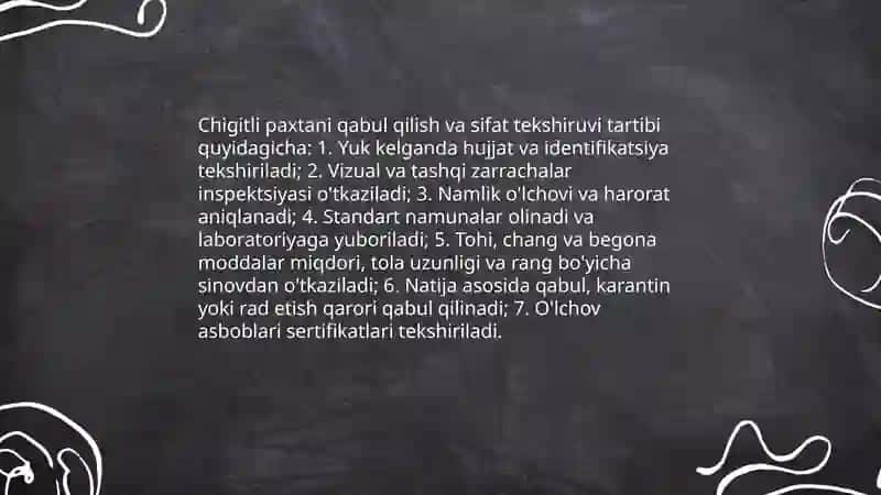 Chigitli paxtani saqlash va dastlabki ishlash texnologiyasi 4