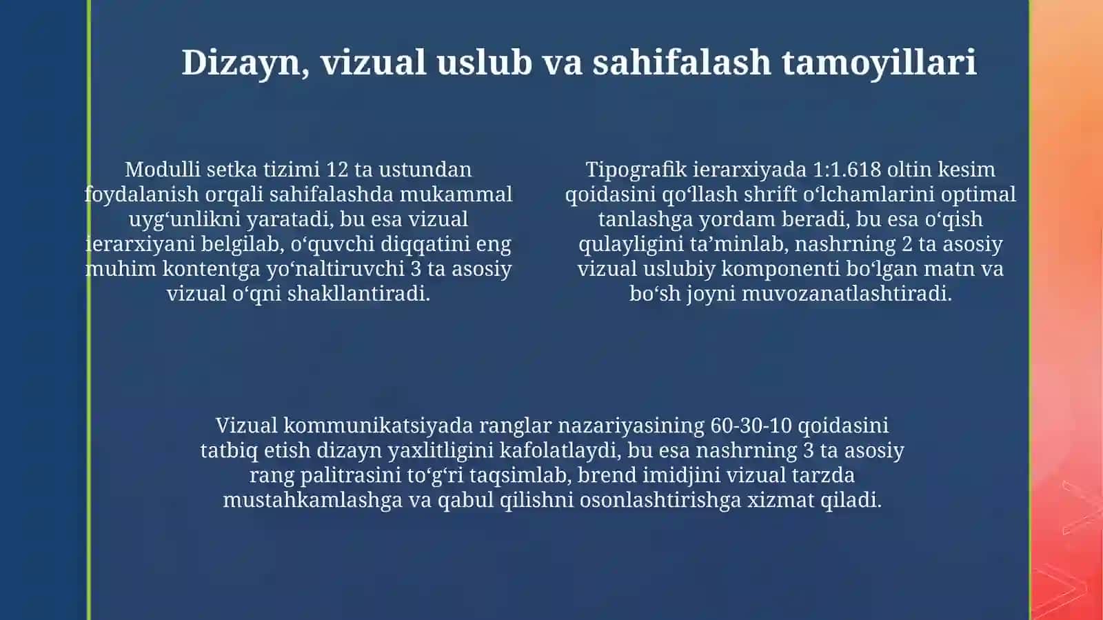 Tegishli mutaxassisliklar bo‘yicha tayyorlangan ijodiy ishlar (gazeta, jurnal) taqdimoti 4