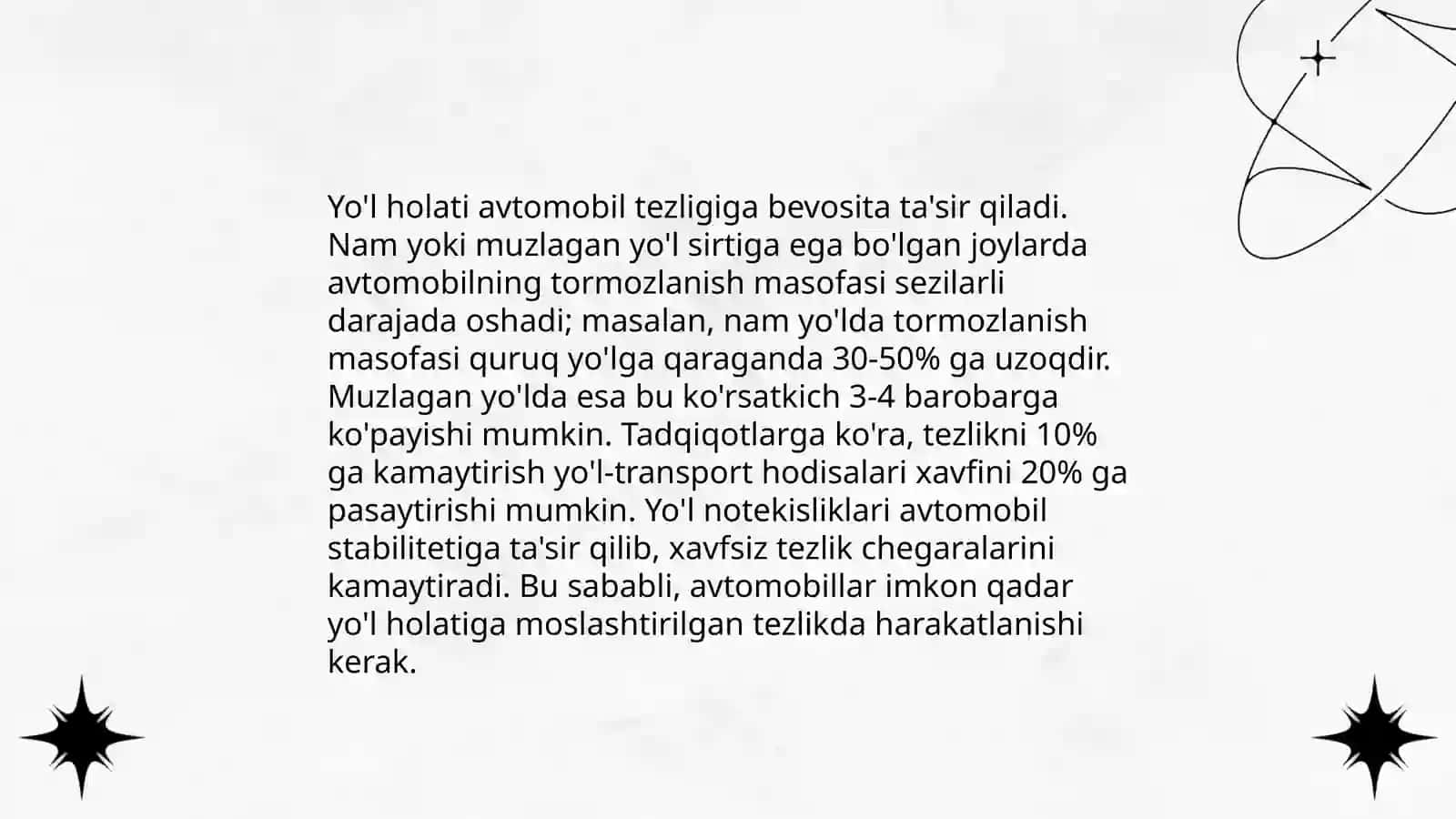 Avtomobillar harakat tezligi va yo'l qoidalari 4