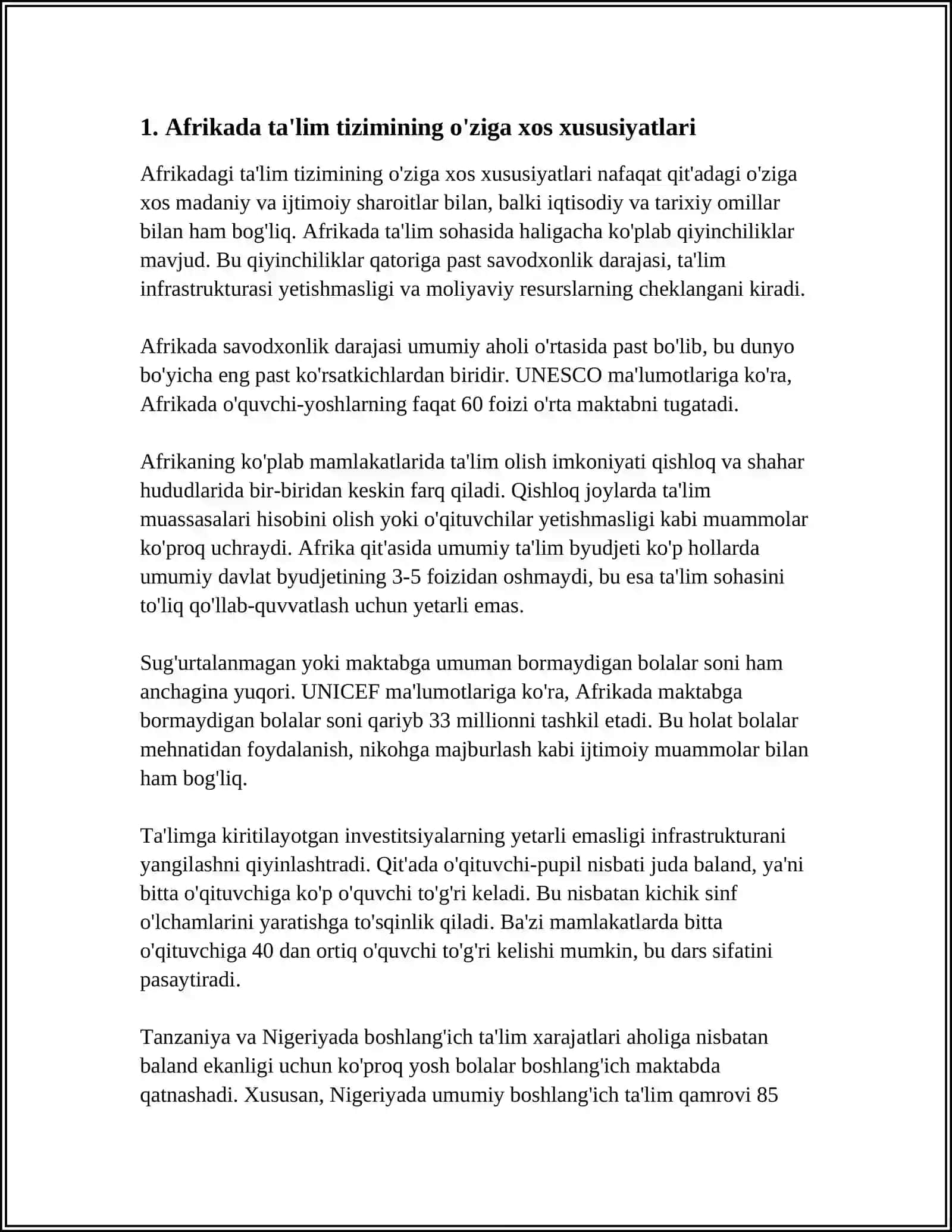 AFRIKADA TA'LIM MUOMMOLARI VA TARBIYA JARAYONLARI 4