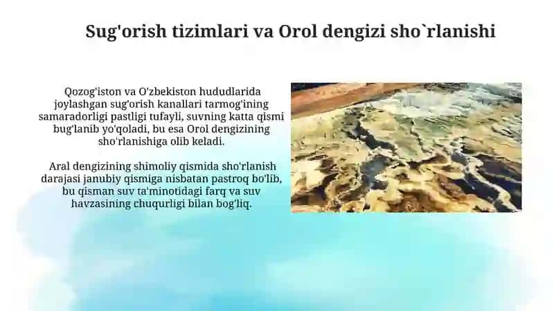 Orol dengizining suv shoʻrligi darajasining tabiiy va antropogen oʻzgarishlari 4