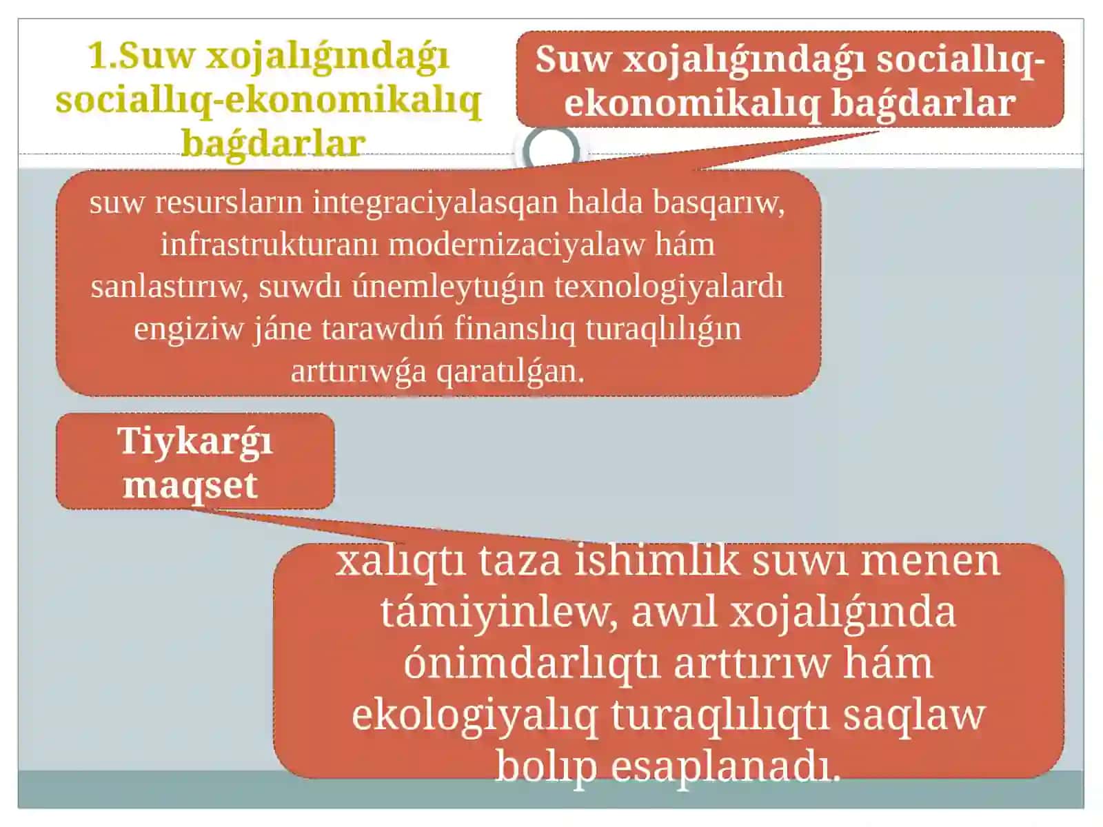 Suw xojalıǵı boyınsha sociallıq-ekonomikalıq baǵdarlar hám mashqalalar 4