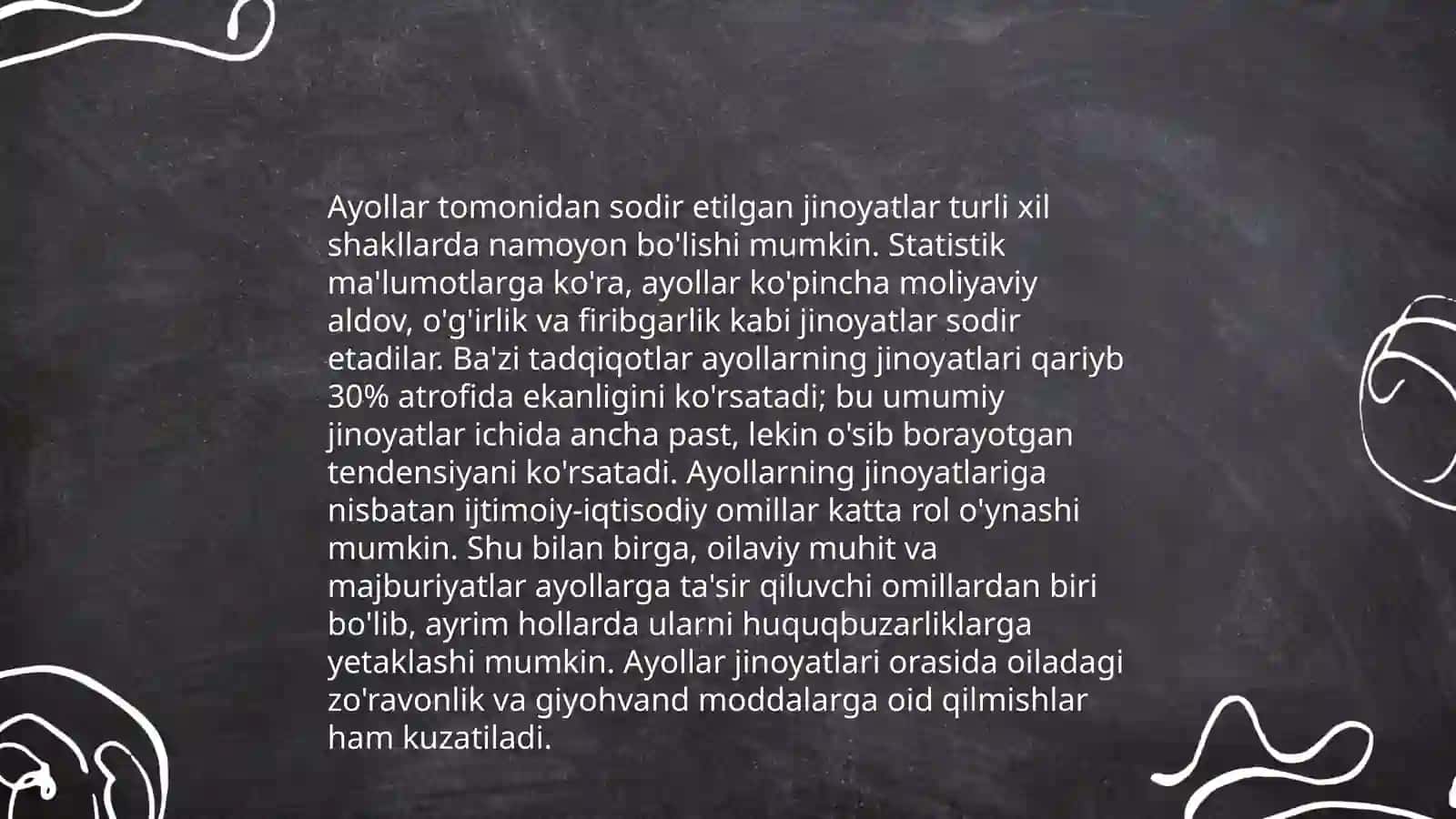 Ayollar jinoyatchiligi kriminologik tavsifi haqida slayd 4