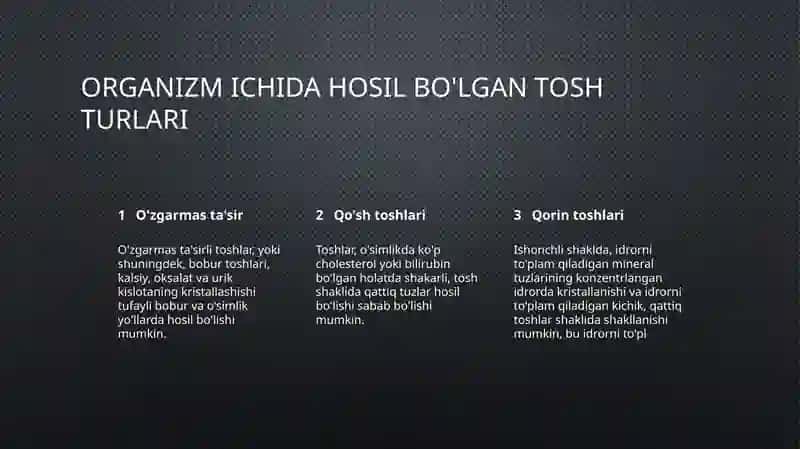 Organizmda tosh hosil bo‘lishi kimyoviy asoslari 4