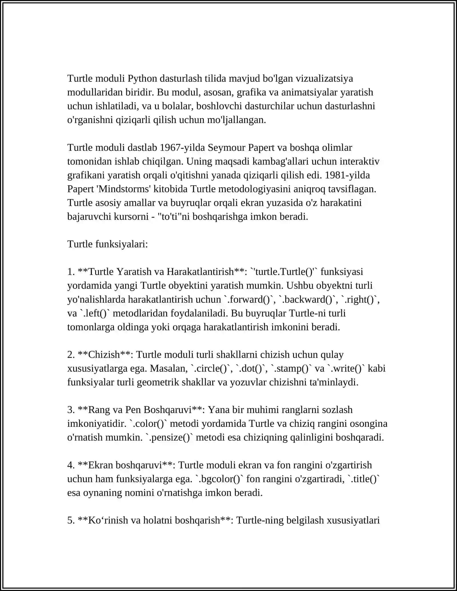 PYTHONNING TURTLE MODULI 4