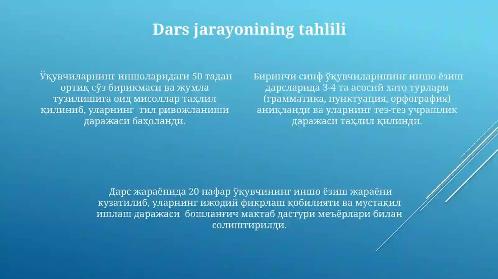 Birinchi sinf o'quvchilarining insholar yozish darslarini kuzatish 4