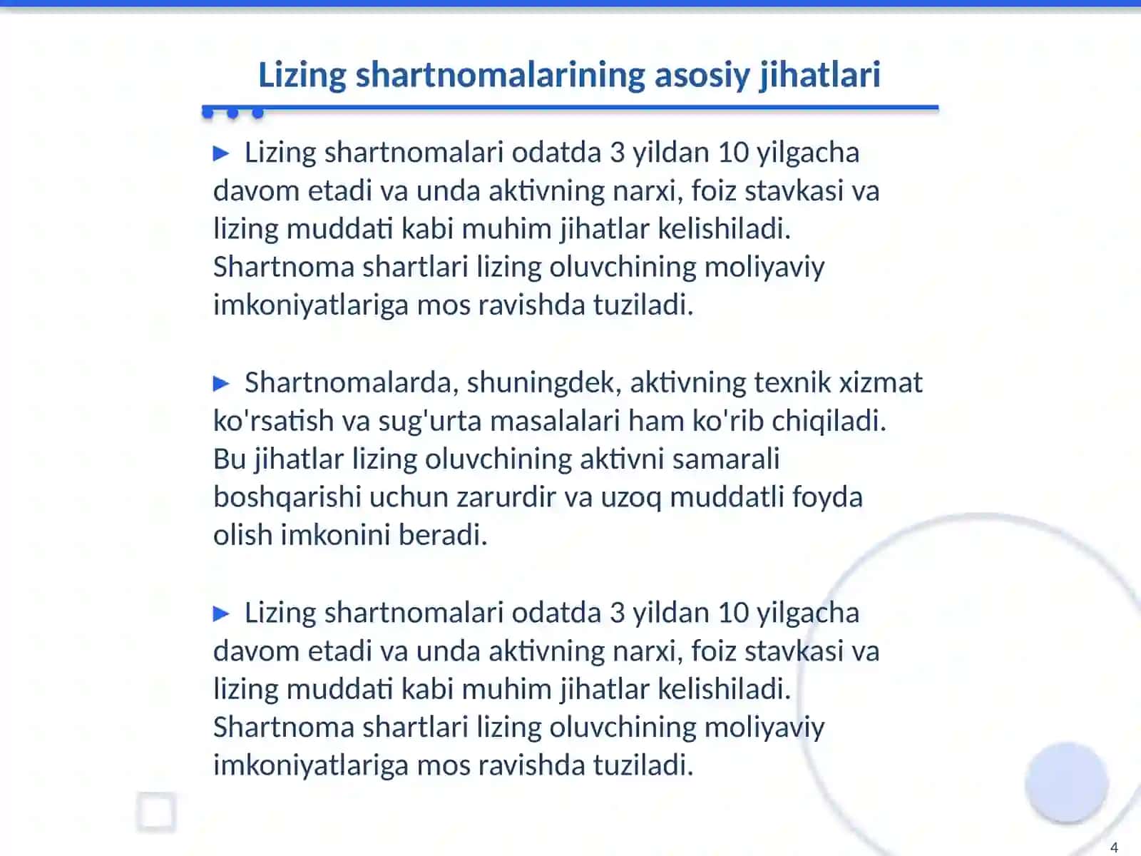 Lizing va uning investitsiyalarni moliyalashtirishdagi roli 4