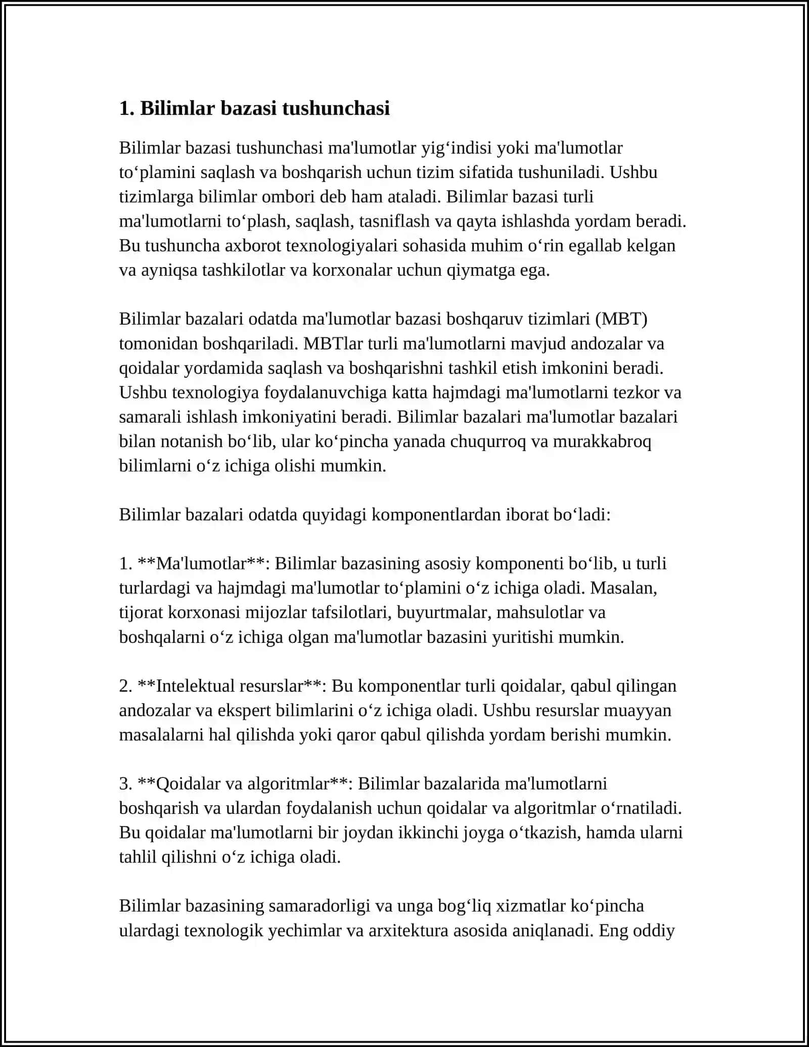 BILIMLAR BAZASI VA BILIMLARNI NAMOYISH QILISH MODELLARI 4