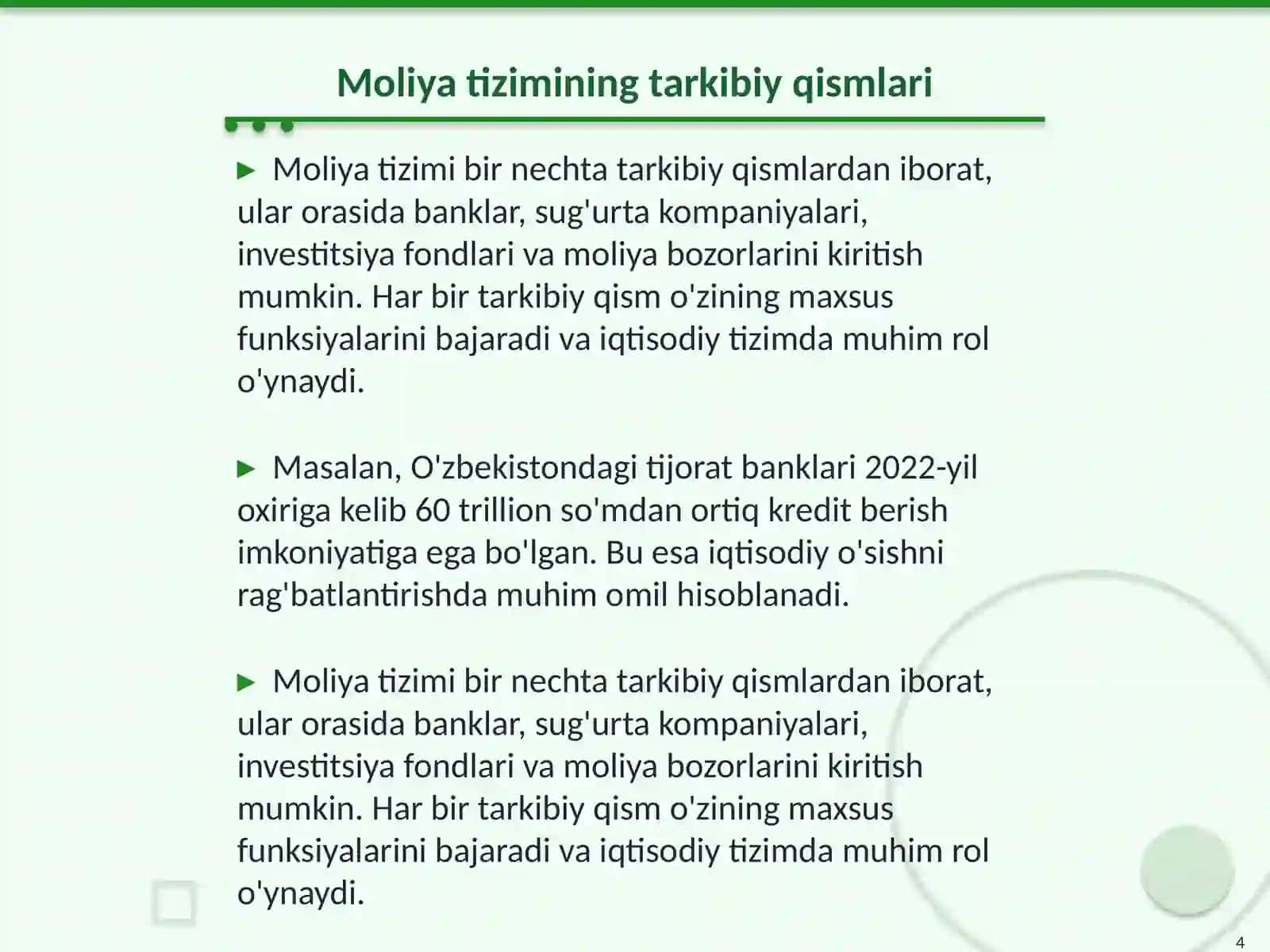 Moliya tizimi rivojlanishining tizimlari 4