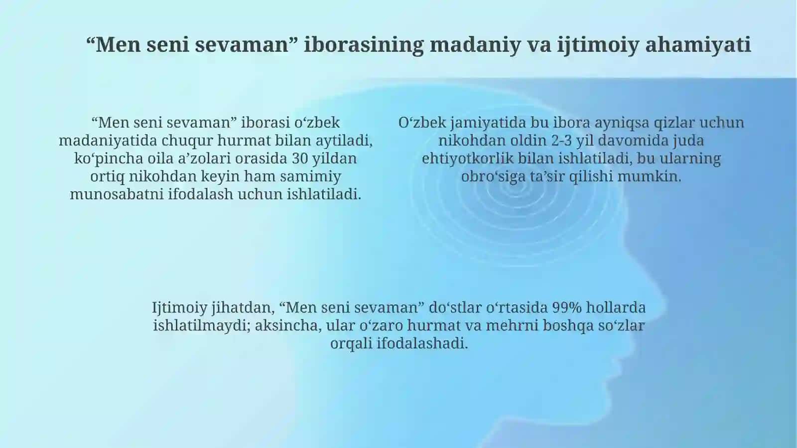 Men seni sevaman: Ma'no va kontekstlar 4