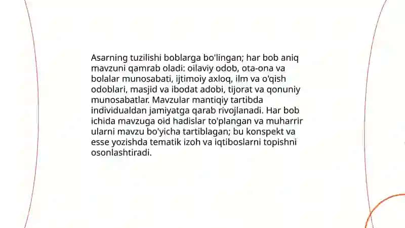 Imom Buxoriyning Al-Adab al-Mufrad asari bo'yicha konspeklashtirish va esse tayyorlash 4
