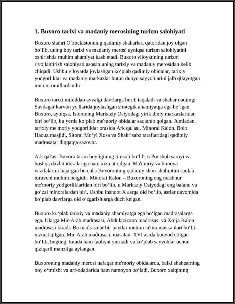BUXORO VILOYATI TURIZM RIVOJLANTIRISH SALOHIYATI 4