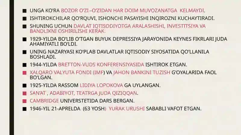 MAVZU:J.M.KEYNSNING IQTISODIY TA’LIMOTI XUSUSIYATLARI 4