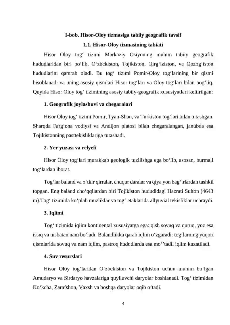Hisor-Oloy tog‘ tizimiga tabiiy geografik tavsif 4