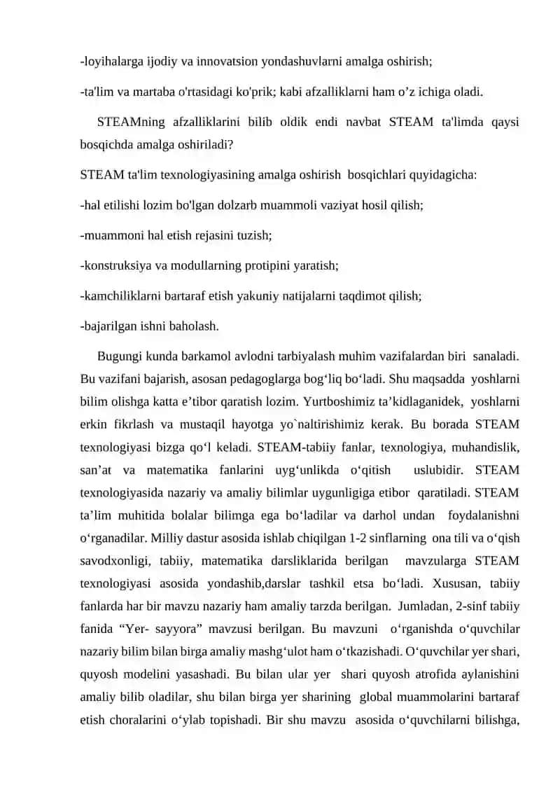 Ta’limda STEAM tizimi va kreativlik. Boshlang‘ich sinf ona tili DTS, dastur va darsliklarida kreativ yonashuv 4