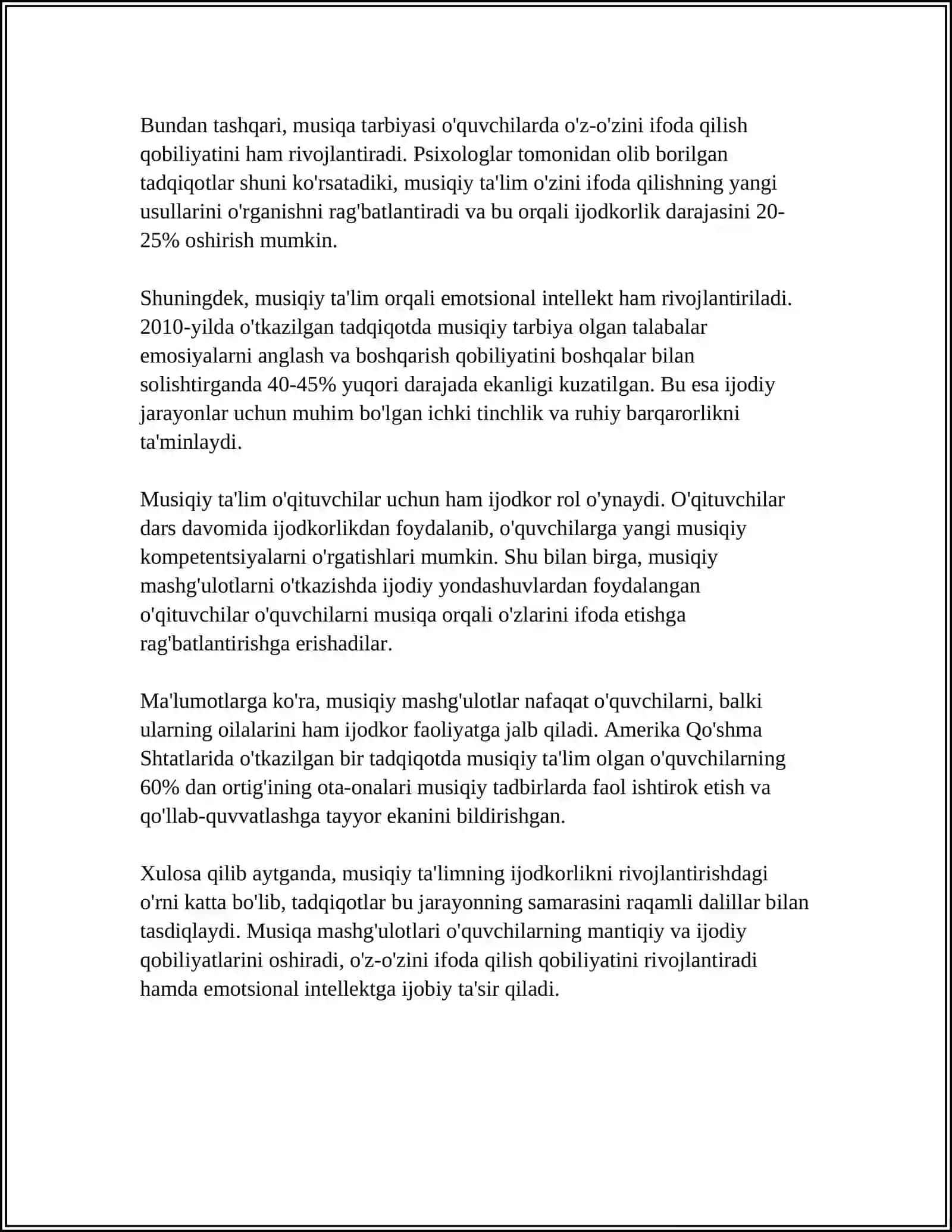 Musiqa Mashg'ulotlarida Ijodkorlik 4