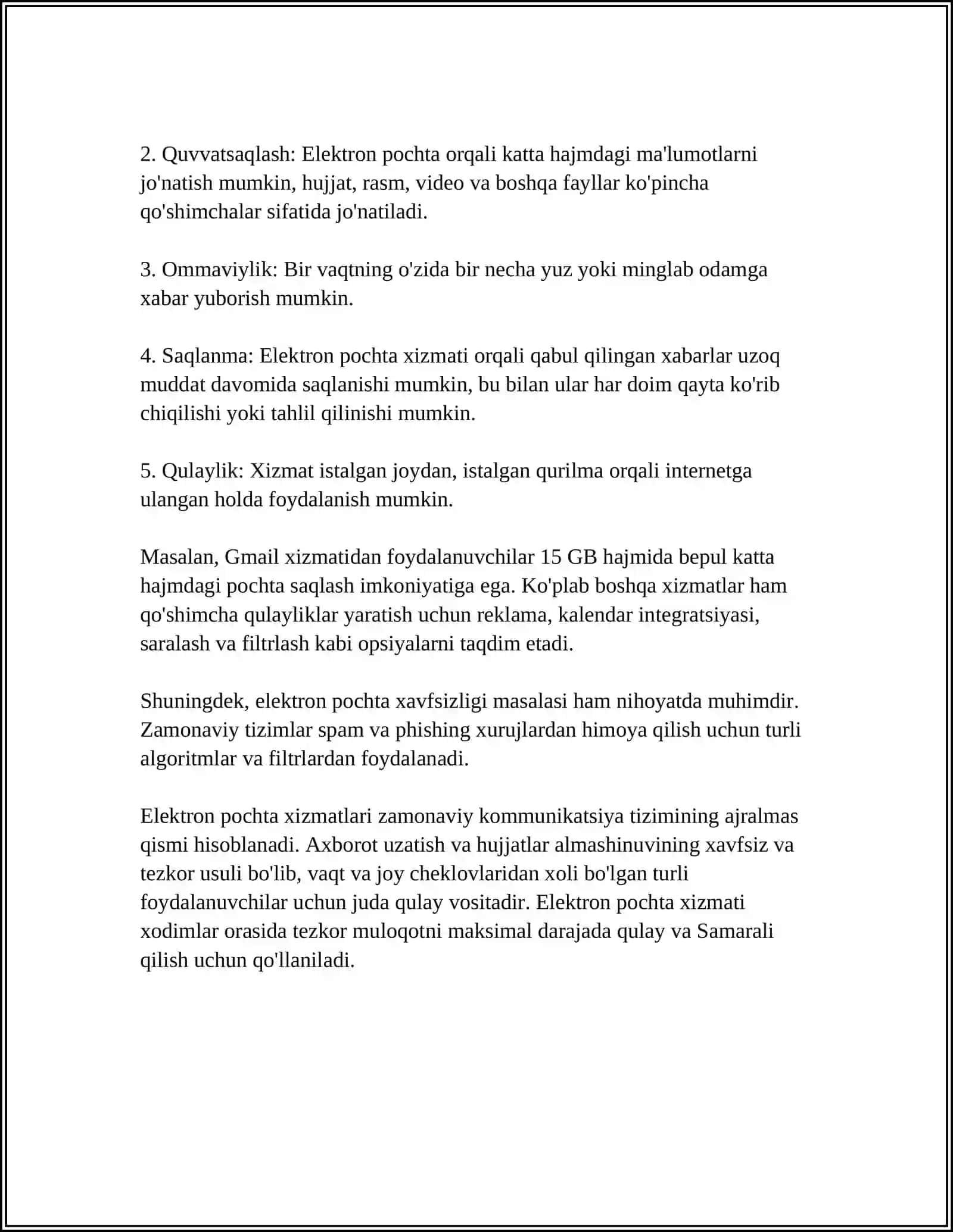 ELEKTRON POCHTA HOSIL QILISH MUMKIN BOʻLGAN QIDIRUV TIZIMLARI. ELEKTRON POCHTA XIZMATI TURLARI 4